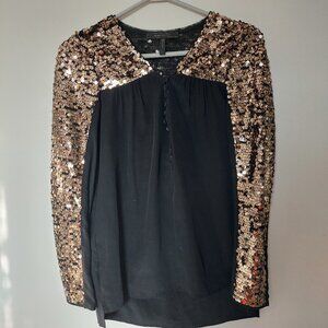 BCBGMAXAZRIA Women's Size XS 100% Silk Sequin Sleeve Blouse